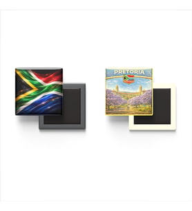 Buzdolap Magnetleri - Güney Afrika Bayrağı ve Pretoria Retro Tema - 2'li Set Magneti