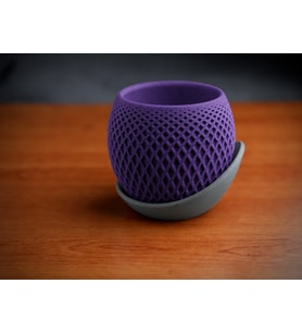Northcity 3D Baskı Küre Saksı - Kafes Dokulu İki Parçalı Dekoratif Saksı - Mor-Gri