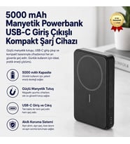 Powerbank 5000 mAh Manyetik Wireless USB-C Giriş Çıkışlı Kompakt Taşınabilir Şarj Cihazı