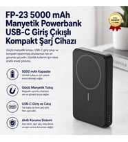 FP-23 5000 mAh Manyetik Wireless Powerbank USB-C Giriş Çıkışlı Kompakt Şarj Cihazı
