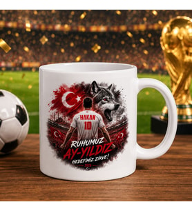 BK Gift Kişiye Özel Türkiye Taraftar Temalı 2026 Dünya Kupası Tasarımlı Beyaz Kupa Bardak -4, Tek Yürek Milli Takım Ruhu