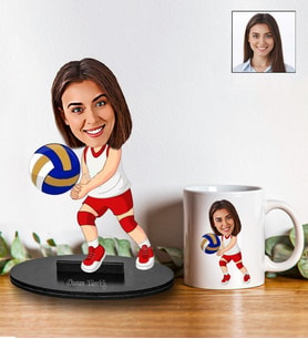 Kişiye Özel Voleybol Tasarımlı Karikatür Biblo Ve Kupa Hediye Seti 104