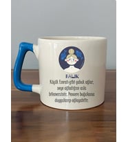 Balık Burcu ve Onla Alakalı Komik Açıklama Baskılı Mavi Kulplu D Kupa (Beyaz)