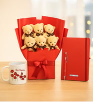 Ayıcık Buketi & Defter & Kalem & Kupa Hediye Seti