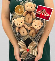 Size Özel Fotoğraflı Büyük Boy 3'lü Peluş Ayıcık Buketi - Premium Hediye Buketi (Model 1)
