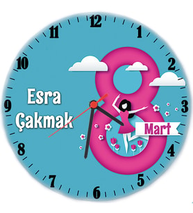 Biresimden 8 Mart Hediyesi Dünya Kadınlar Günü İsimli Cam Duvar Saati