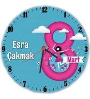 Biresimden 8 Mart Hediyesi Dünya Kadınlar Günü İsimli Cam Duvar Saati
