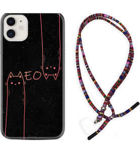 Apple iPhone 11 12 13 Mini Kılıf Boyun Asklı Rasta Silikon Meow 1657