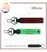 Motorcu Yolculara, İsim Plaka ve 0 - Kan Grubu Yazılı Güvenli Sürüş Anahtarlığı, F Yeşil-Bordo-Syh