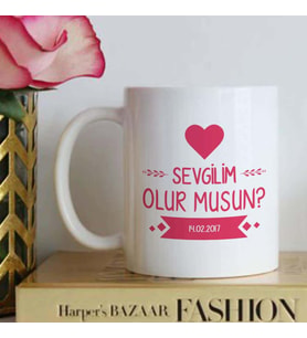 Kişiye Özel Sevgilim Olur Musun Tasarımlı Kupa Bardak (Beyaz)