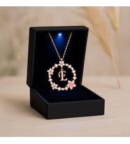 Işıklı Kutuda Harfli Bahar Işıltısı Rose Gümüş Kolye