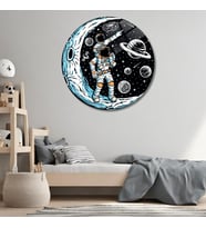 Yuvarlak Temperli Gerçek Cam Tablo Astronot Baba ve Çocuk