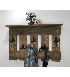 Doğal Ahşap Vestiyer, Dekoratif 5 Askılı Portmanto, Raflı Vintage Elbise Askısı, Meşe