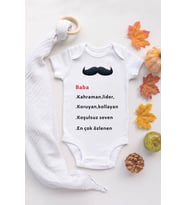 Baba Yazılı Organik Baskılı Bebek Body %100 Pamuk zıbın