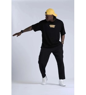 Erkek Kısa Kol Yazlık Tişört Bisiklet Yaka Baskılı Oversize T-Shirt - Siyah