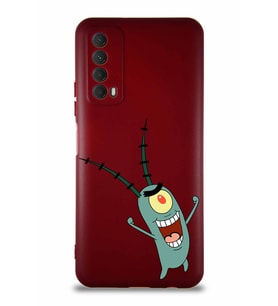 Huawei P Smart 2021 Soft Premier Kapak Plankton Tasarımlı Silikon Kılıf - Mürdüm (Şeffaf)