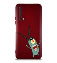 Huawei P Smart 2021 Soft Premier Kapak Plankton Tasarımlı Silikon Kılıf - Mürdüm (Şeffaf)