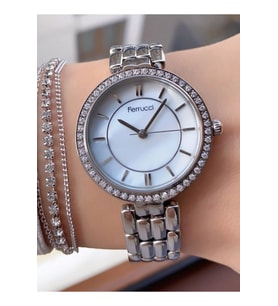 Ferrucci Silver Renk Çelik Kadın Kol Saat+Bileklik (Gümüş)