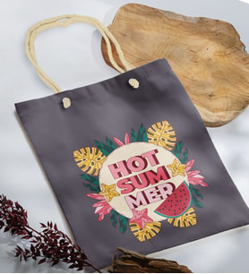 BK Gift Yaz Temalı Antrasit Halat Saplı Kumaş Plaj Çantası -16, Baskılı Omuz Çantası, Alışveriş Çantası, Arkadaşa Hediye, Sevgiliye Hediye