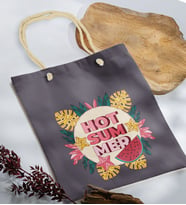 BK Gift Yaz Temalı Antrasit Halat Saplı Kumaş Plaj Çantası -16, Baskılı Omuz Çantası, Alışveriş Çantası, Arkadaşa Hediye, Sevgiliye Hediye
