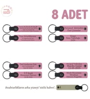 Pembe & S Kahve, Söz Merasimi Anısı Olarak, 8'li Set, Yeni Çiftlere İsim Yazılı Anahtarlık Hediyesi