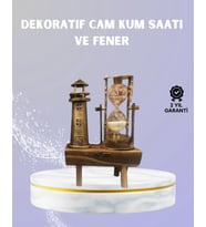 Ahşap Kum Saati Ve Deniz Feneri Figürü Bir Arada – Ev & Ofis Dekorasyonu