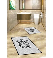 EVDEYA Baskılı Yıkanabilir Home Sweet Yazılı İkili Banyo Halısı Paspas Klozet Takımı, KLOZET-14-GRİ, (Gri)