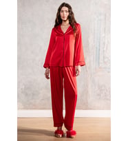 Amour Kırmızı Uzun Saten Pijama Takımı