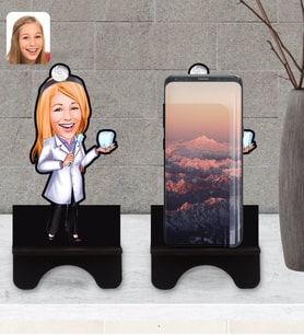 BK Gift Kişiye Özel Kadın Diş Hekimi Karikatürlü Ahşap Biblo Telefon Standı-1
