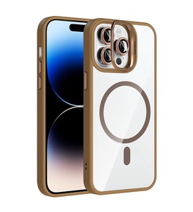 Apple iPhone 14 Pro Max Uyumlu Kılıf Standlı ve Kamera Lens Hediyeli M-Safe Şarj Özellikli Zore Etro Kapak (Gümüş)