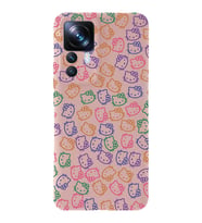 Xiaomi Mi 12T Uyumlu Lansman Kılıf Hello Kitty Tasarımlı İçi Kadife Kapak-Pudra (Şeffaf)
