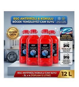 Antifrizli Kokulu Cam Suyu 3 LT x 4 Adet - Toplam 12 Litre - Böcek Temizleme Etkili Dört Mevsim