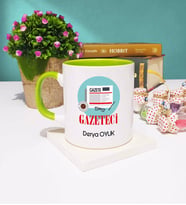 Gazeteci Tasarımlı Kişiye Özel Hediye Gazeteci Kupa Bardak Yeşil
