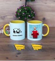 Uykucu Panda Kupa Bardak Sarı Fotoğraflı Doğum Günü Hediyesi