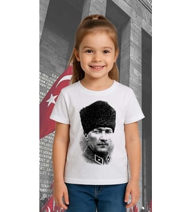 Unisex Ay Yıldızlı T-Shirt 19 Mayıs 29 Ekim 23 Nisan 10 Kasım Atatürk Çocuk Tişört (Beyaz)