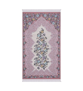 Bursa İpek Pembe Floral Desen İpeksi Goblen Seccade