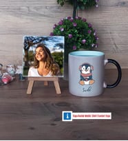 Tatlı Penguen Fotoğraflı Dekoratif Taş, Kupa Bardak Beyaz Hediye (Model 9)
