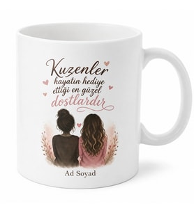 Kuzene Hediye Özel Tasarım Baskılı Kupa Bardak Porselen Kuzen Hediyesi