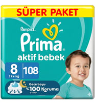 Prima 8 Beden Aktif Bebek Bezi Süper Paket 27x4 108 Adet