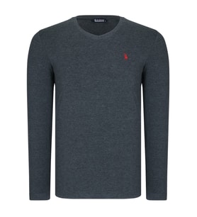 T8587 DEWBERRY V YAKA ERKEK UZUN KOL T-SHIRT-DÜZ ANTRASİT