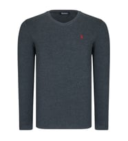 T8587 DEWBERRY V YAKA ERKEK UZUN KOL T-SHIRT-DÜZ ANTRASİT