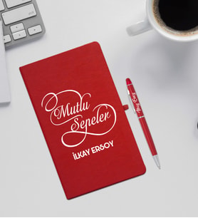 Yılbaşı Hediyesi Kırmızı Defter & Kalem Seti (Beyaz)