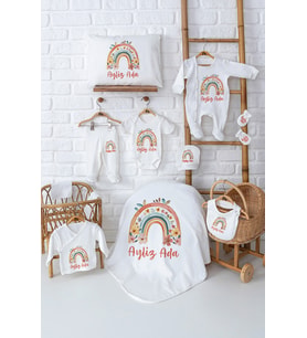 Pia Baby Premium %100 Pamuk 11 Parça İsimli Kız Bebek Hastane Çıkışı Yeni Doğan Hediyelik Set 5022-00 (Ekru)