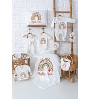 Pia Baby Premium %100 Pamuk 11 Parça İsimli Kız Bebek Hastane Çıkışı Yeni Doğan Hediyelik Set 5022-00 (Ekru)