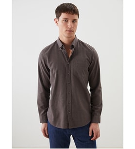 LCWAIKIKI Classic Kahverengi Regular Fit Uzun Kollu Gabardin Erkek Gömlek