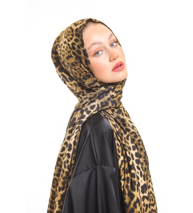 Leopar Desen Modal Seri Şal Eşarp Askısı İle Birlikte 75x200 Siyah Gold-75x200