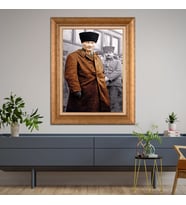 Altın Varaklı Çerçeveli Paspartulu Atatürk Tablo TR0702 (Gold)