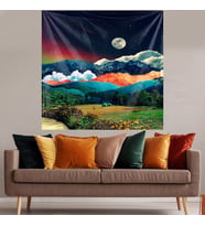 Dağın Zirvesi Ay Manzaralı Leke Tutmaz Kadife Dokulu Kumaş Duvar Örtüsü Duvar Halısı Tapestry (Karışık)