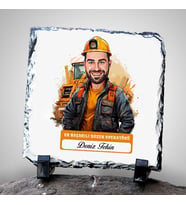 Kişiye Özel Hediye Karikatürlü En İyi Erkek Dozer Operatörü Dekoratif Taş