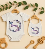 Pia Baby Premium %100 Pamuk İsme Özel Organik Baskılı Çıtçıtlı Bebek Body Ve Önlük 5040-20 (Ekru)